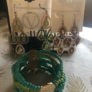 Chandelier earrings and a beaded bracelet